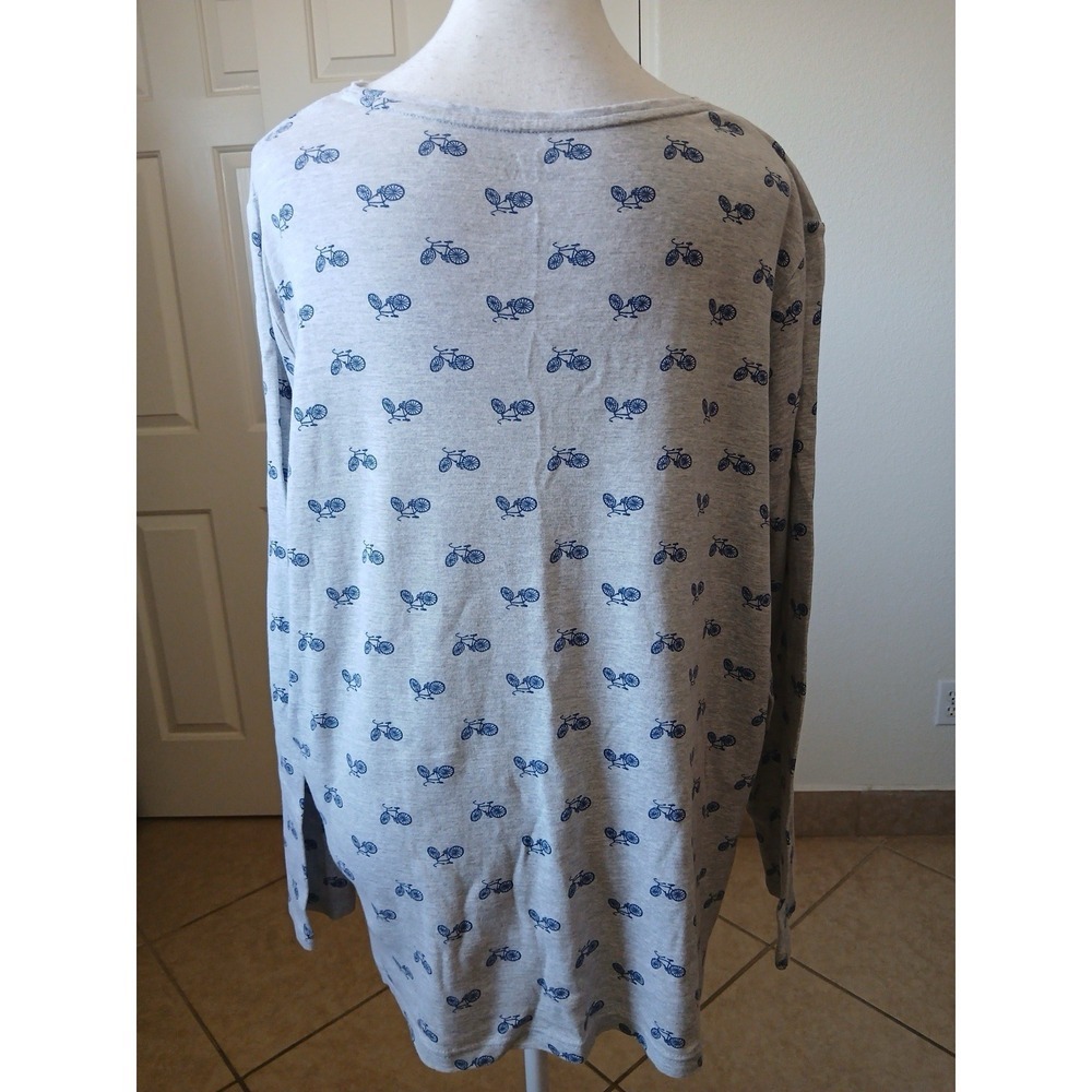 Croft & Barrow Womens T-shirt 2X Long Sleeve Classic Tee Gray Navy bicycle - Picture 3 of 14